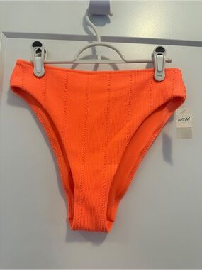 NWT Aerie Bright Orange Coral Ribbed High Cut Cheeky Bikini Bottoms Size Medium